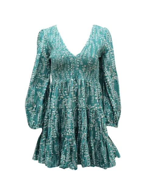 Rixo Sasha long-sleeve tiered mini dress Green NAPPUGBCL107615W