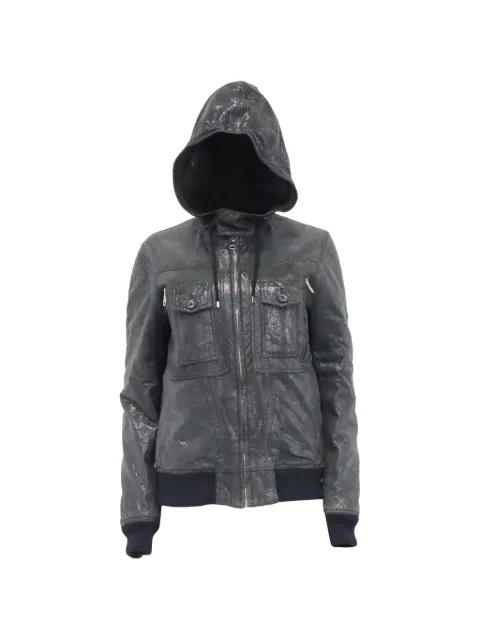 Christian Dior Pre-Owned hooded zipped leather jacket Black MRPPUUSCL547318W