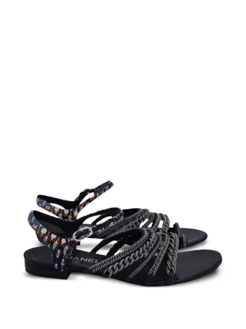 CHANEL Pre-Owned 2015 tweed chain-link sandals Black NAPPUUSSH367981W