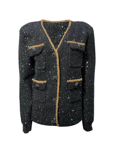 Self-Portrait 2022 embellished tweed jacket Black NAPPUUSCL430288W