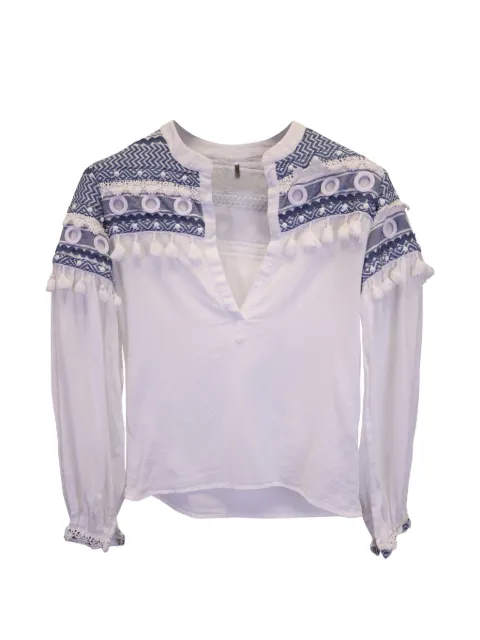 Dodo Bar Or V-neck tasse-detail long-sleeves T-shirt White NAPPUUSCL369163W
