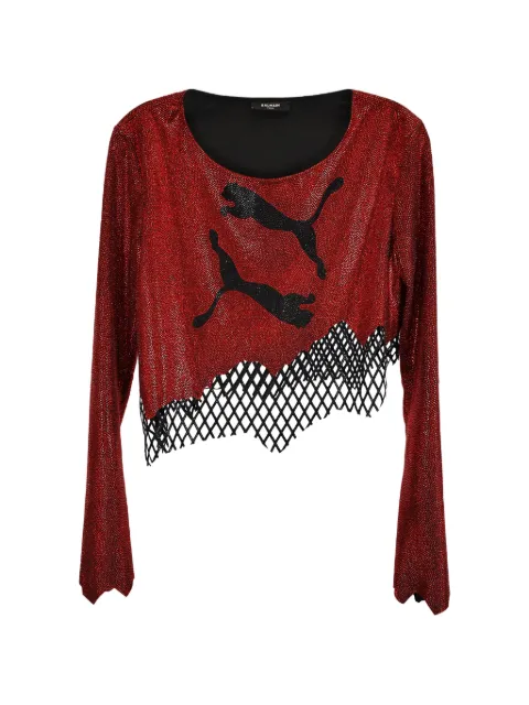 Balmain Pre-Owned x Puma asymmetric rhinestone-embellished top Red NAPPUUSCL376879W