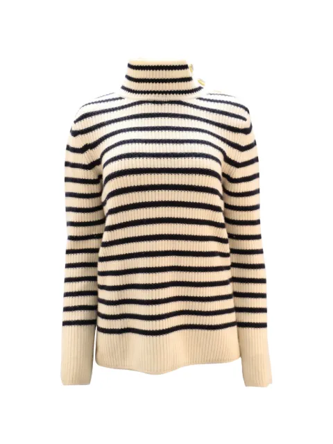 Tory Burch striped-pattern button turtleneck sweater White NAPPUGBCL099416W