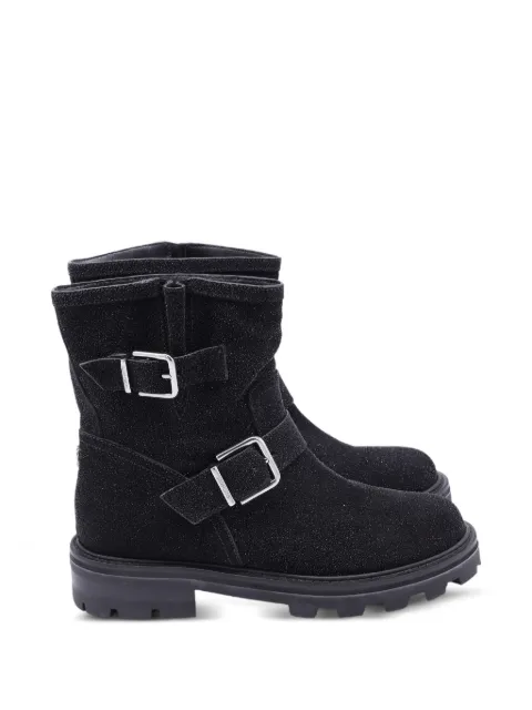 Jimmy Choo Pre-Owned glitter-embellishment buckle-detail boots Black NAPPUUSSH529398M