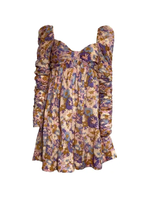 ZIMMERMANN ruched floral-print mini dress Neutrals NAPPUUSCL464607W