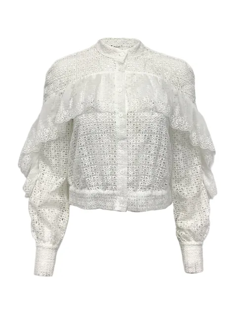 Self-Portrait floral-embroidered blouse White NAPPUUSCL536547W
