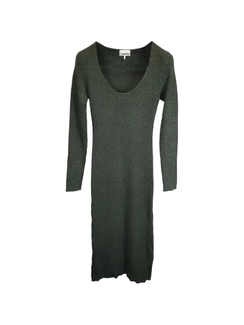 GANNI ribbed-knit long-sleeve midi dress Green NAPPUUSCL397915W