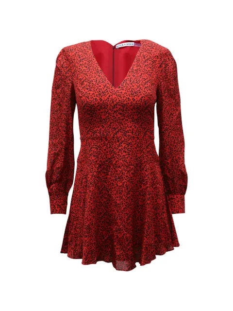 alice + olivia leopard-print long-sleeve dress Red NAPPUGBCL157496W
