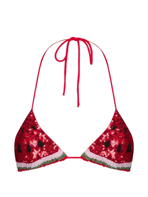 Leslie Amon watermelon sequin-embellished bikini top Red SS26015