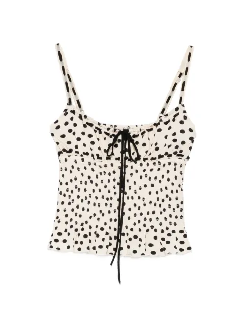 Leslie Amon polka-dot shirred top Neutrals SS26072