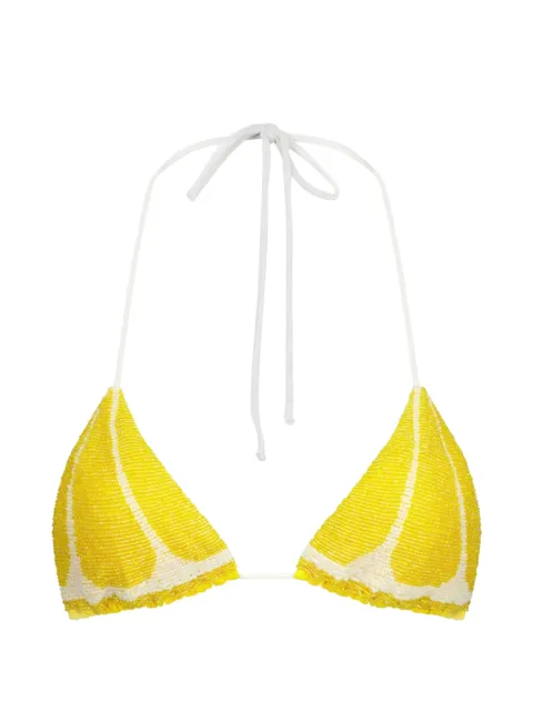 Leslie Amon Lemon Slice beaded lemon-slice bikini top Yellow SS26003
