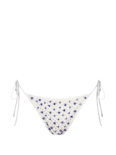 Leslie Amon Micro Eye bead-embellished crochet bikini bottoms White HS26035