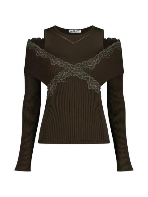 VAILLANT STUDIO split lace long-sleeve top Brown KN035KHAKI