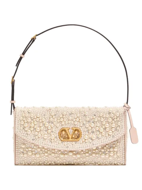 Valentino Garavani DeVain small shoulder bag with pearls and rhinestones Neutrals WB0T31FRD