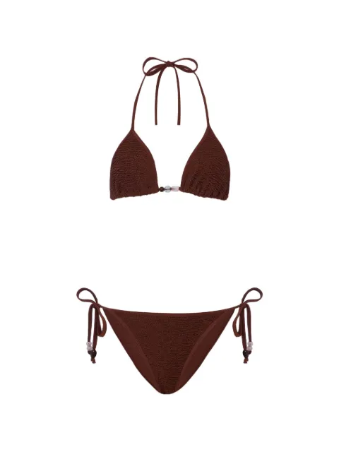 Hunza G Gina bead-embellished crinkle-effect bikini Brown GINABEADEDBIKINI