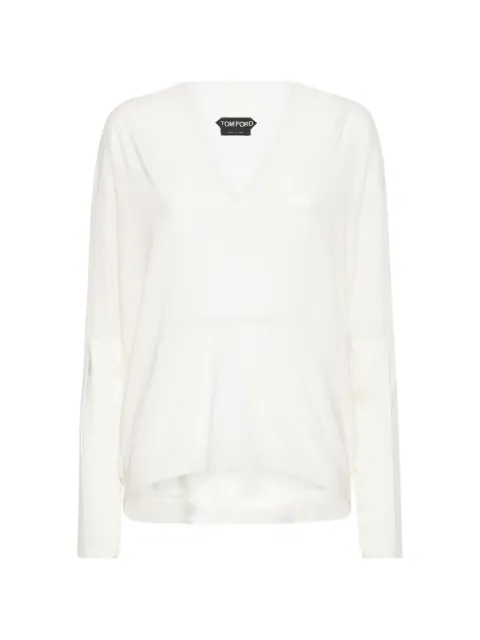 TOM FORD V-neck long-sleeve knitted top White MAK1177YAX430