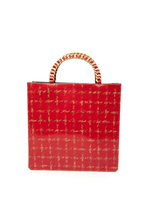 CHANEL Pre-Owned 1994-1996 Chocolate Bar Patent Tweed Print tote bag Red 5BMQLVZHEYQEUWKT