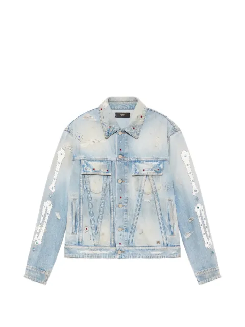 AMIRI distressed-effect embellished jacket Blue AMOUJA1036