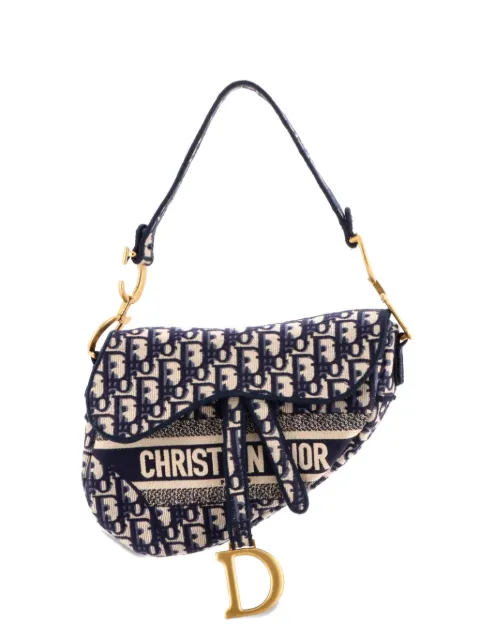 Christian Dior Pre-Owned Saddle Handbag Logo Embroidered Oblique Canvas Medium shoulder bag Blue RRBZDKNPSTOIJFZD