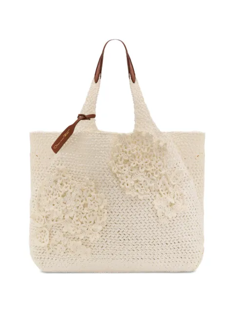 Oscar de la Renta flower-embroidered shoulder bag Neutrals 26SH182EMBIVR