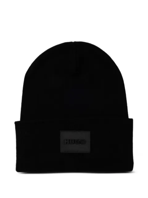 HUGO logo-patch beanie hat Black 50551508