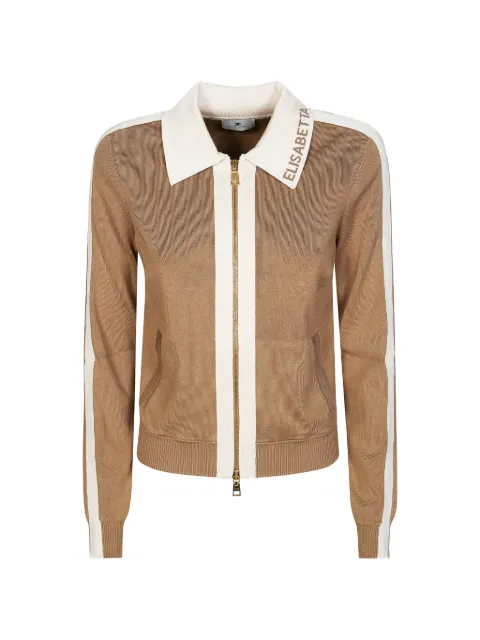 Elisabetta Franchi knit fabric jacket with shiny viscose bands Brown MK66S61E2