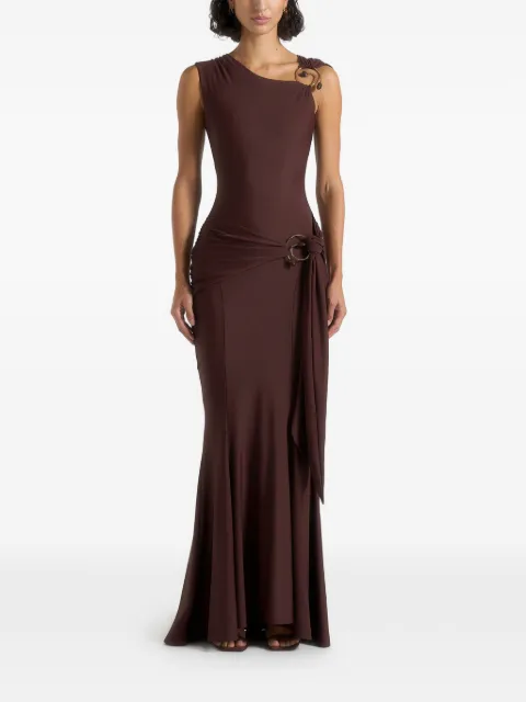 Manière De Voir Rania asymmetric draped maxi dress Brown WMN4491