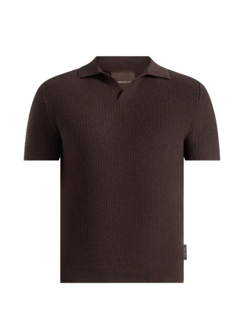 Manière De Voir Rowen textured knit revere polo shirt Brown MAN3553