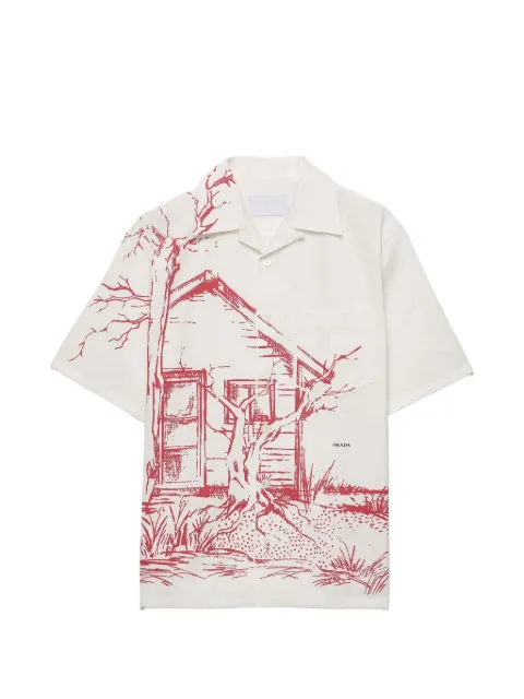 Prada printed cotton bowling shirt White UCS414SUMO184F