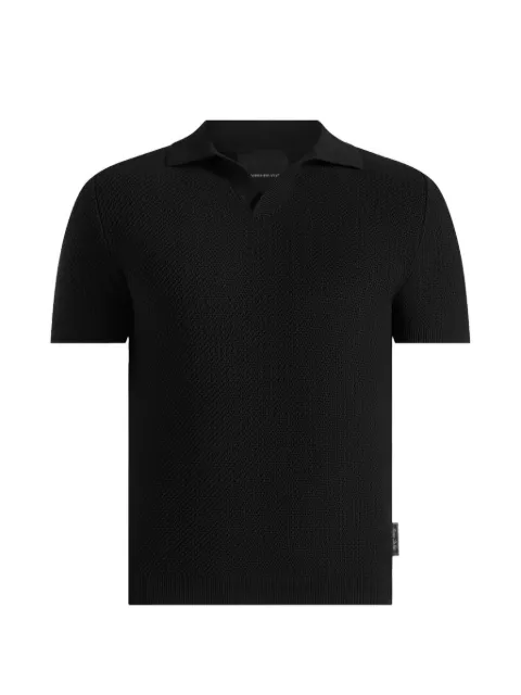 Manière De Voir Rowen textured knit revere polo shirt Black MAN3553