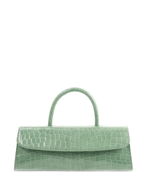 BY FAR Mini Longa fresh embossed leather top-handle bag Green 15299332931971