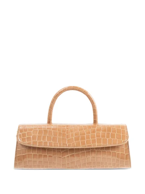 BY FAR mini Longa embossed leather top-handle bag Neutrals 15299322937731