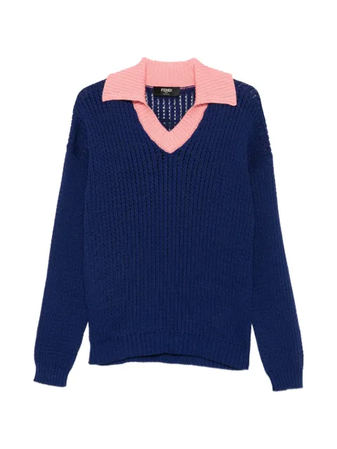 FENDI V-neck collared sweater Blue FZE077AYY3