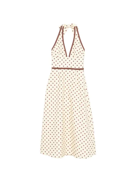 Posse Bowie polka-dot V-neck midi dress Neutrals PS1917VAN