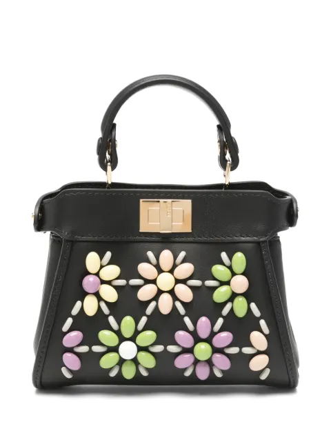 FENDI nano Peekaboo beaded-flowers tote bag Black 7AS294AWVP