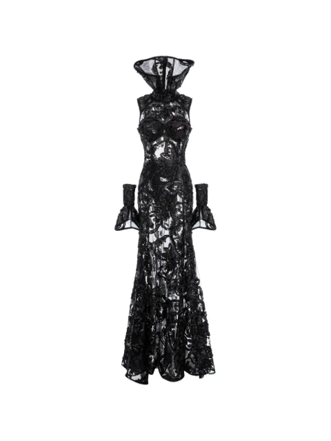 MITILIANE COUTURE orchid-embroidered maxi dress Black 5212