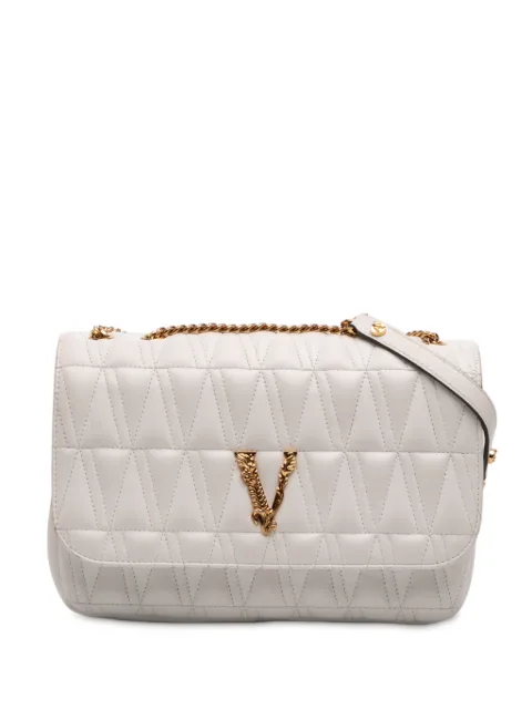 Versace Pre-Owned 2019 Nappa Leather Virtus V crossbody bag White Q68HFYH9G0FOJCA7