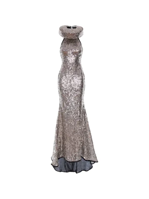 MITILIANE COUTURE floral sequin maxi dress Silver 5211