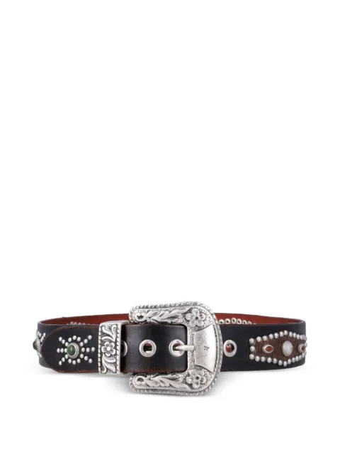 Golden Goose lace belt in washed leather with studs and inlays Brown GWA00179A000808