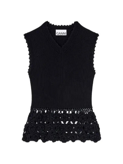 GANNI V-neck crochet top Black A1070251