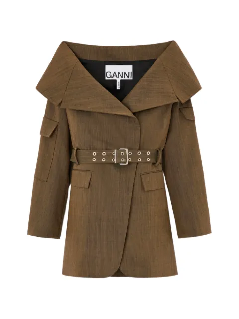 GANNI blazer in brown wool melange Brown A1020049