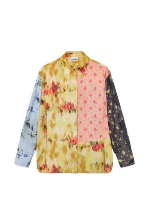 GANNI floral-print silk-twill shirt Yellow A1040359