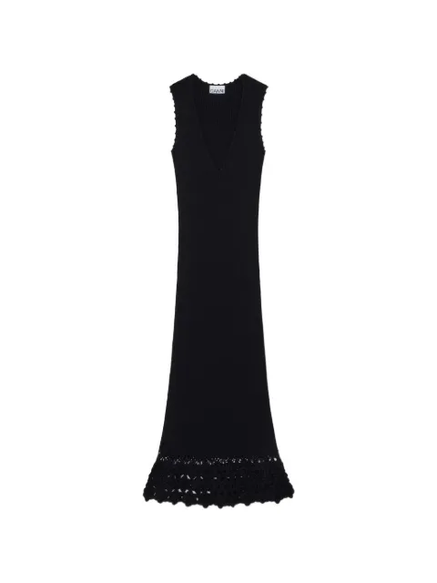 GANNI long dress in cotton crochet Black A1030474