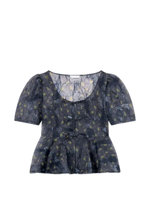GANNI peplum blouse in shibori organza Grey A1040267