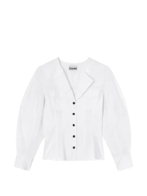 GANNI V-neck puff-sleeve shirt White A1040353