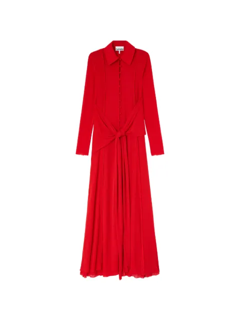 GANNI maxi buttoned tie dress Red A1030484