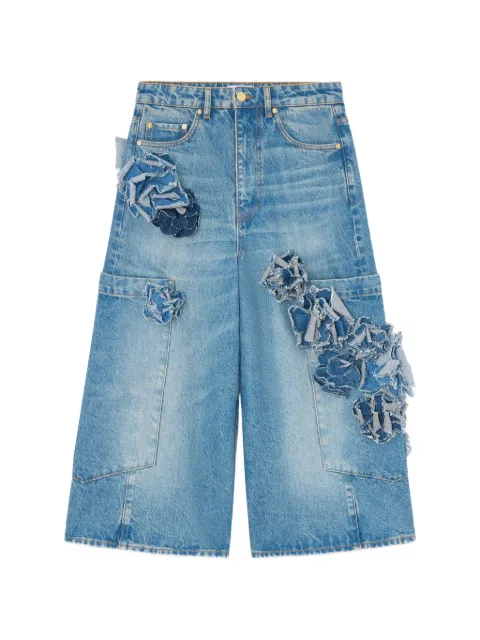 GANNI baggy cropped jeans in flower print denim Blue A1100107