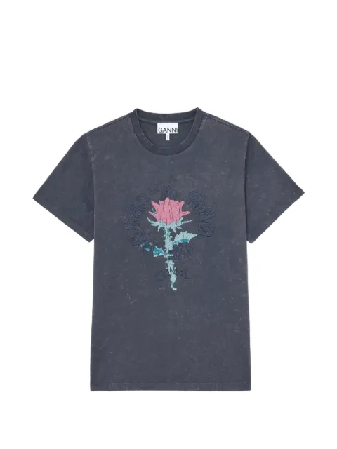 GANNI T-shirt with rose Grey A1050171