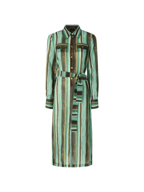 PINKO cotton midi shirt dress with brushstroke-effect stripes Green 107008A3CH