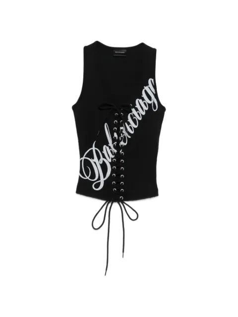 Balenciaga lace-fastening logo-detail tank top Black 858152TTVO2